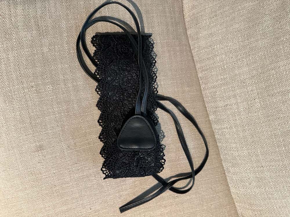 Women's Black Lace Tie-Up Waist Belt with Faux Leather Ends